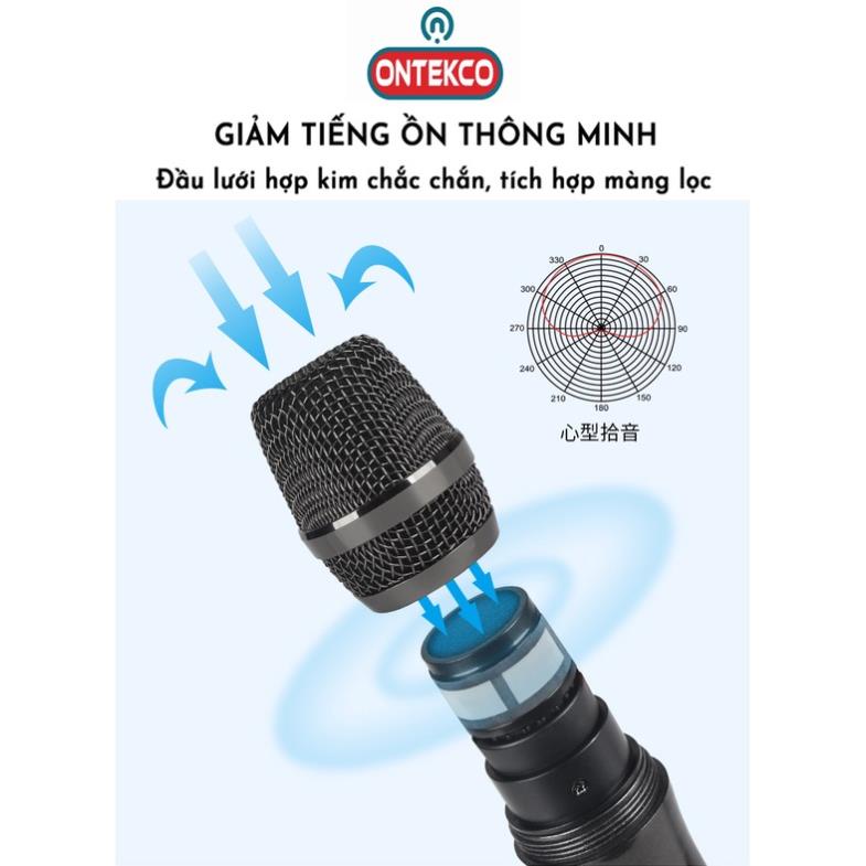 Bộ micro không dây ONTEKCO MU02 pin sạc, hát karaoke gia đình chuyên nghiệp, Bảo hành 12 tháng
