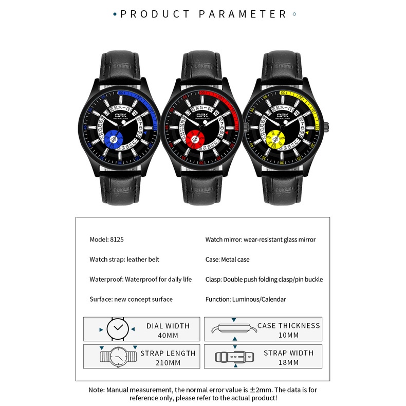 OPK 8125 Watch Men Leather Genuine Waterproof Luminous Wear-resistant Calendar Creative Design Fashion Trend