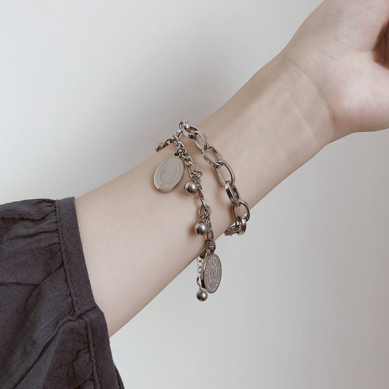 [Mã CBSD28A hoàn 13K xu đơn 99k] Korean Ins Hip Hop Retro Double-layer Girlfriends Bracelet Women