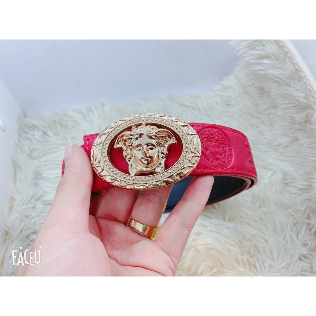 Thắt Lưng Nam Mẫu Mới Mặt Khóa Versace Hợp Kim Vàng Dây Da Đỏ Mềm