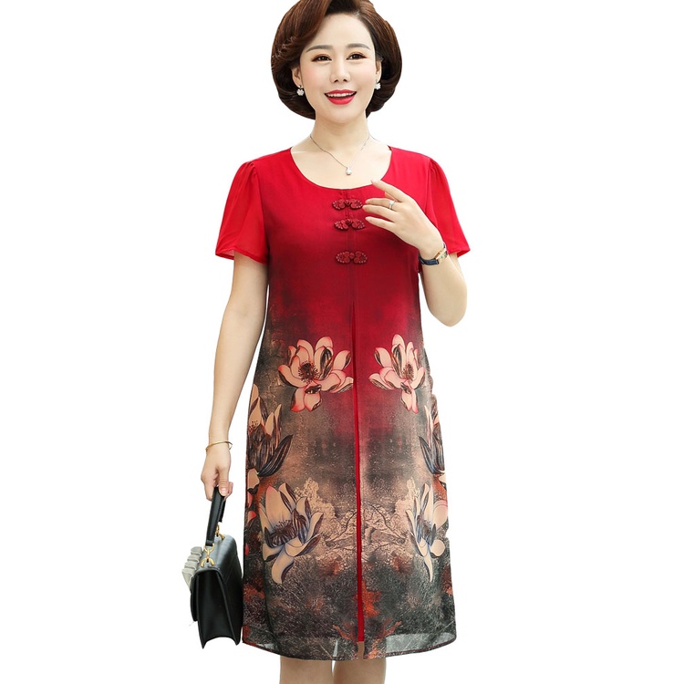 Đầm Dự Tiệc Dáng Suông Màu Đỏ Xanh Lá Kiểu Dáng Sang Trọng Cho Phụ Nữ Trung Niên