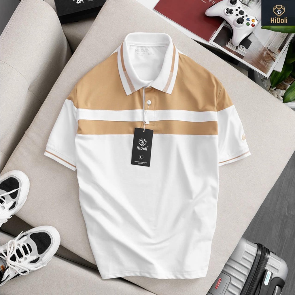 Áo polo nam thun hidoli phối kẻ bảng 5 màu thêu chữ tay chất thun cá sấu bền đẹp