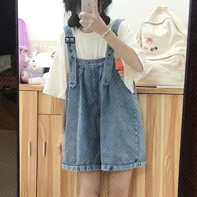 AMOI Quần Yếm Jean Eo Cao Dáng Rộng Thiết Kế Trẻ Trung Hợp Thời Trang Cho Bạn Gái