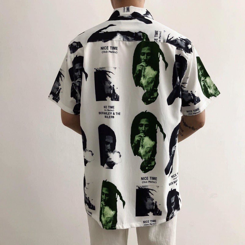 (Kèm ảnh thật) Áo sơ mi voan lụa unisex tay lỡ in hình