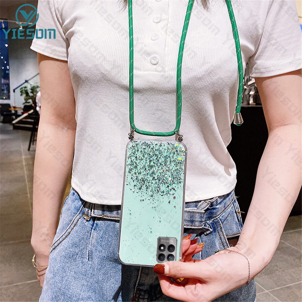 Ốp Điện Thoại Silicon Mềm Trong Suốt Đính Kim Tuyến Kèm Dây Đeo Cổ Sang Trọng Cho Realme 8i 9i 7i 5i 9 Pro+ 8 7 5 Pro C3
