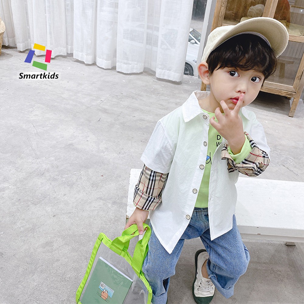 Áo sơ mi cho bé trai - Áo sơ mi Smartkids dài tay phối tay kẻ caro TE2780