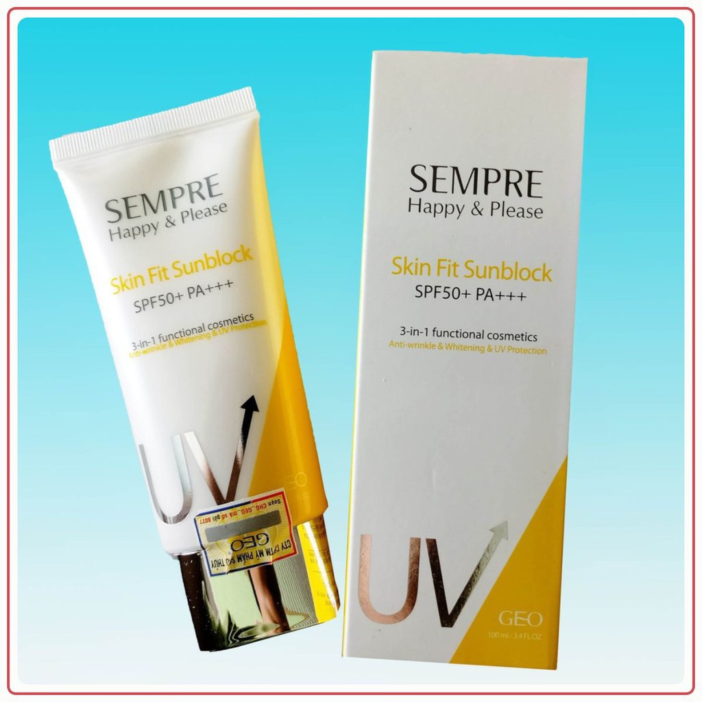 Kem Chống Nắng Vật Lý Kiềm Dầu cho mặt và cơ thể 50ml Sempre Happy & Please Skin Fit Sunblock SPF50+ PA+++ 50ml