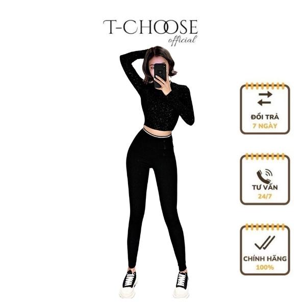 Quần Tchoose, quần legging LV ôm sát, lưng chun cạp cao, co giãn, chất len tăm mịn - T158