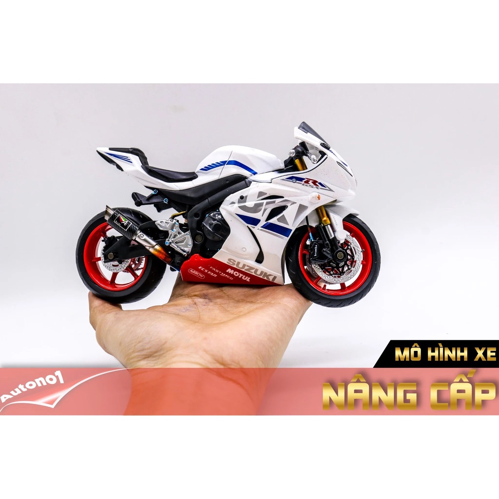 MÔ HÌNH XE ĐỘ SUZUKI GSX-R1000 TRẮNG ĐỘ MÂM - ĐỘ PÔ KIM LOẠI AR BLUE 1:12 AUTONO1 D110