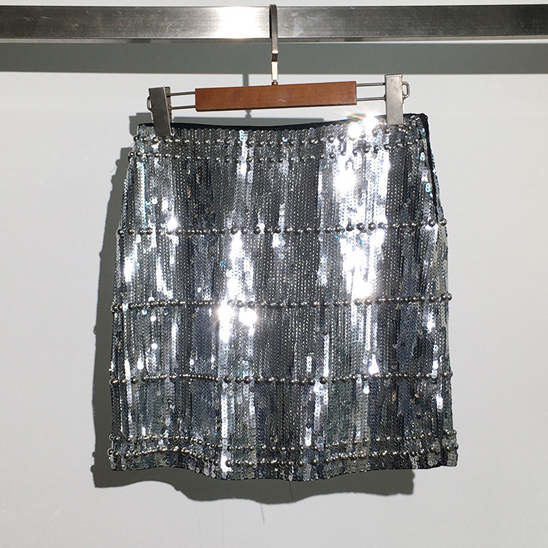 Sidami Chân Váy Mini Ôm Dáng Đính Hạt Sequin Lấp Lánh Vintage Mùa Hè Cho Nữ