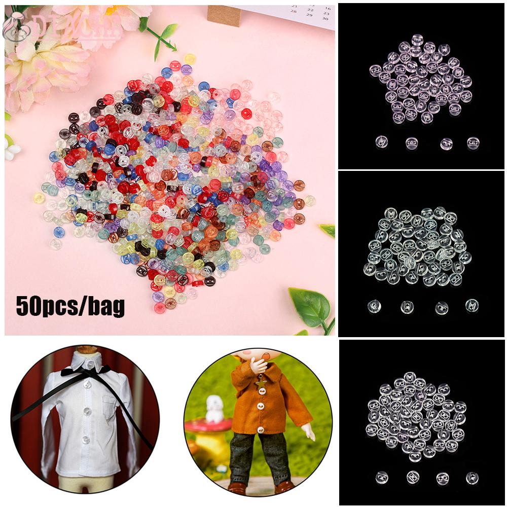 Set 50 Nút Áo Mini Trong Suốt 5mm Cho Búp Bê