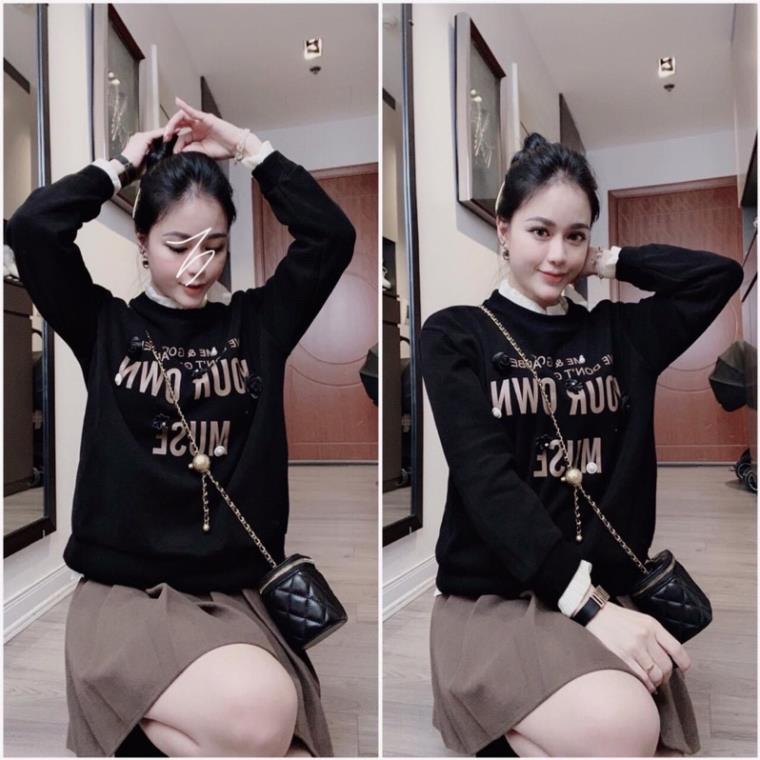 ÁO NỈ PHỐI CỔ REN TRẮNG CHỮ HOA NỔI SIÊU XINH