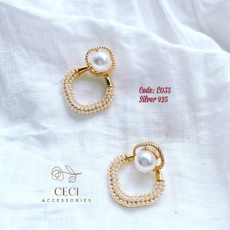Khuyên tai bông tai hạt trai Donna ceci E035 sang trọng