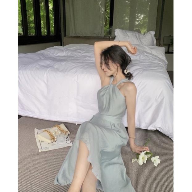 Đầm maxi cổ yếm xoắn ngực chit eo 2 màu