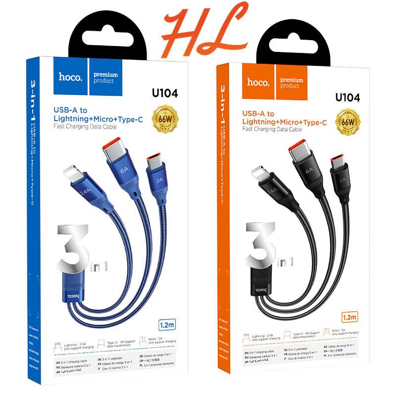Cáp Sạc 3 đầu HOCO U104  - Hưng Long PC