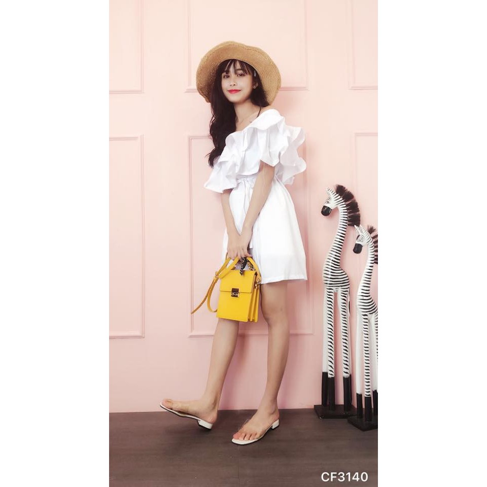 Đầm suông babydoll trễ vai bèo
