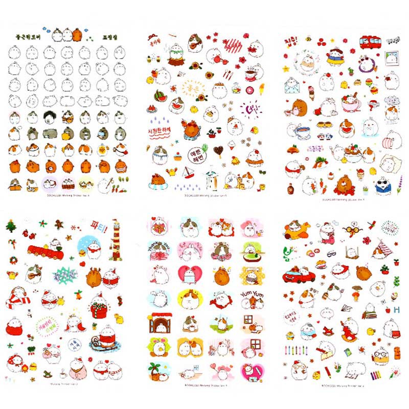 Set 6 tờ sticker dán trang trí kiểu dáng hoạt hình dễ thương | BigBuy360 - bigbuy360.vn