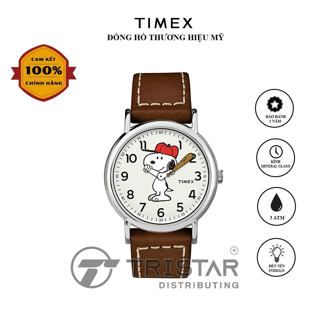 Đồng hồ Unisex Nam Nữ Timex Peanuts - Charlie Brown 38mm - TW2T61000 Dây Da - Chính Hãng