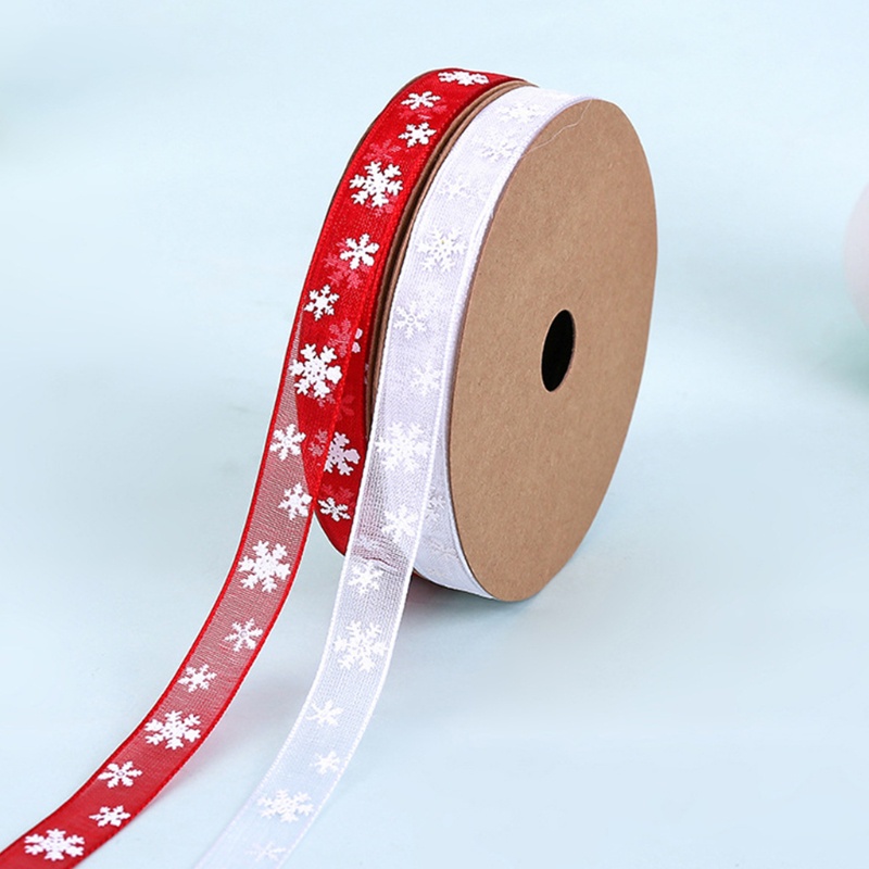 Cuộn Dây Ruy Băng Polyester Họa Tiết Bông Tuyết Giáng Sinh DIY