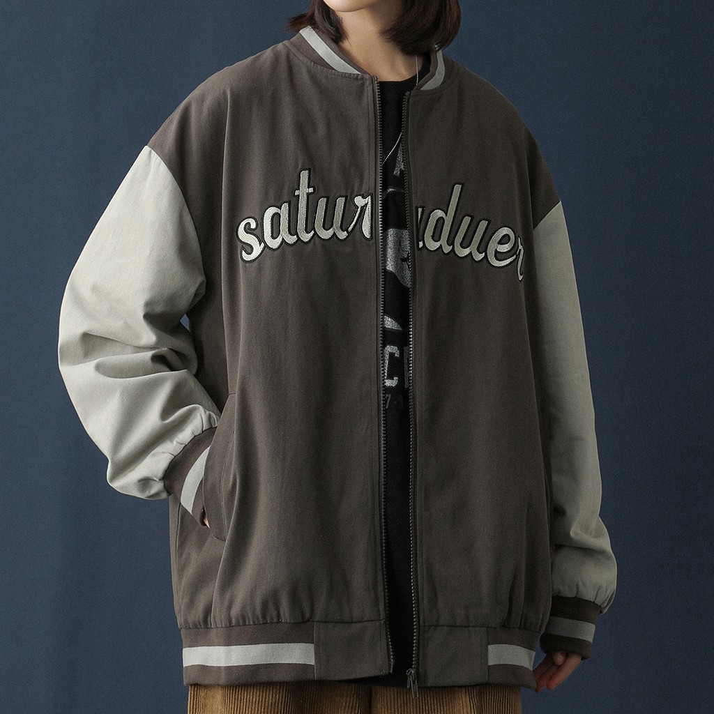 Áo khoác bóng chày- bomber varsity dạ phối tay da nam nữ hoạ tiết thêu  form rộng thời trang cho