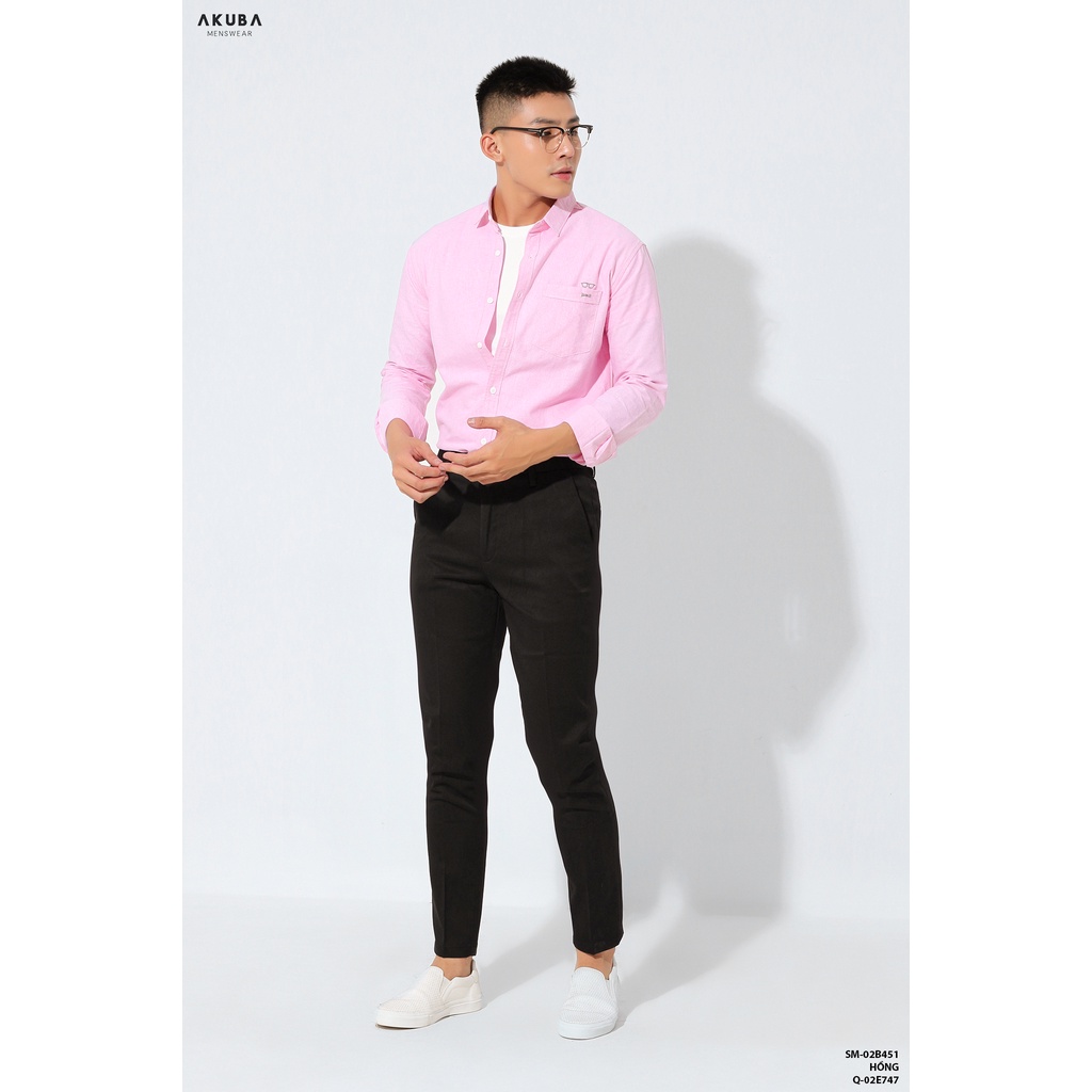 Áo sơ mi nam Akuba tay dài dáng ôm công sở vải cotton lụa cao cấp chống nhăn, thấm hút mồ hôi tốt 02B451