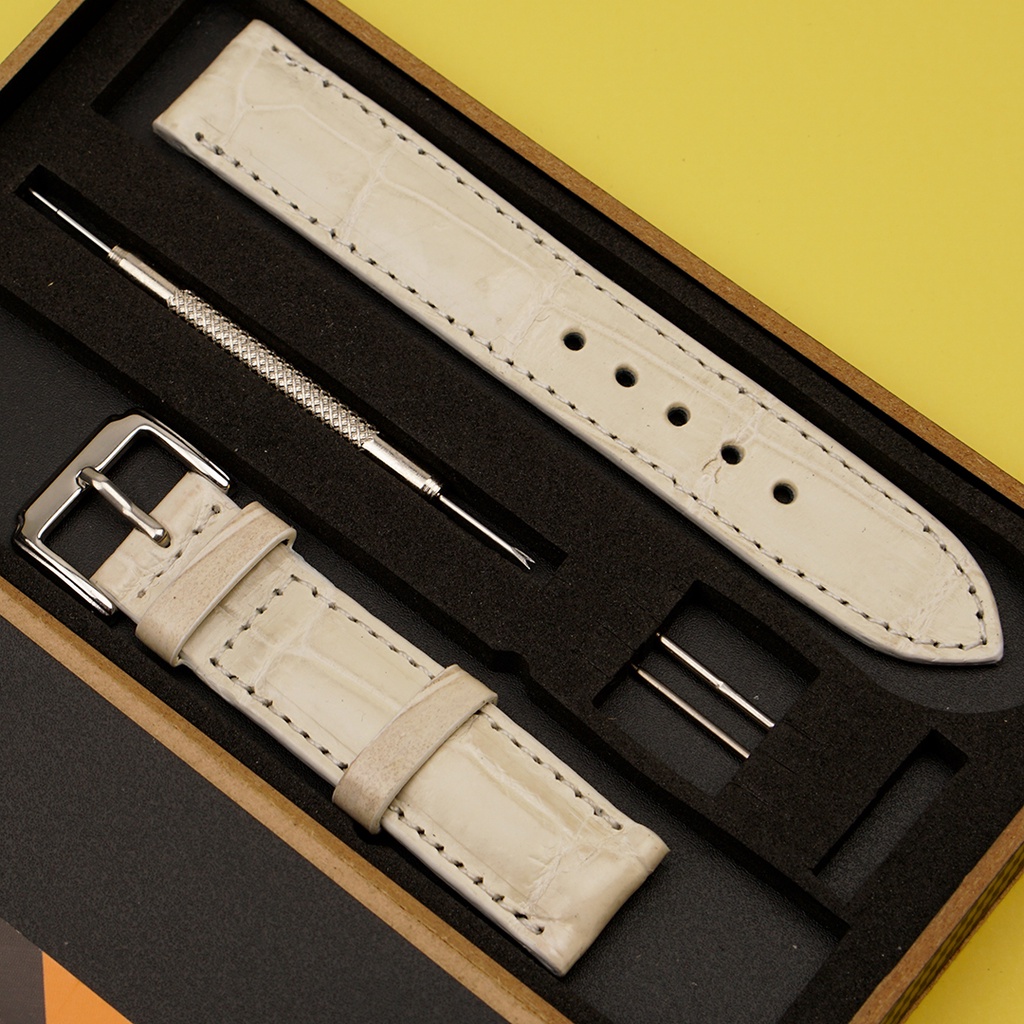 Dây Đồng Hồ Da Cá Sấu Bạch Tạng MrFour Full Size 12/14/16/18/19/20/21/22/24 | Crocodile Leather Watch Bands