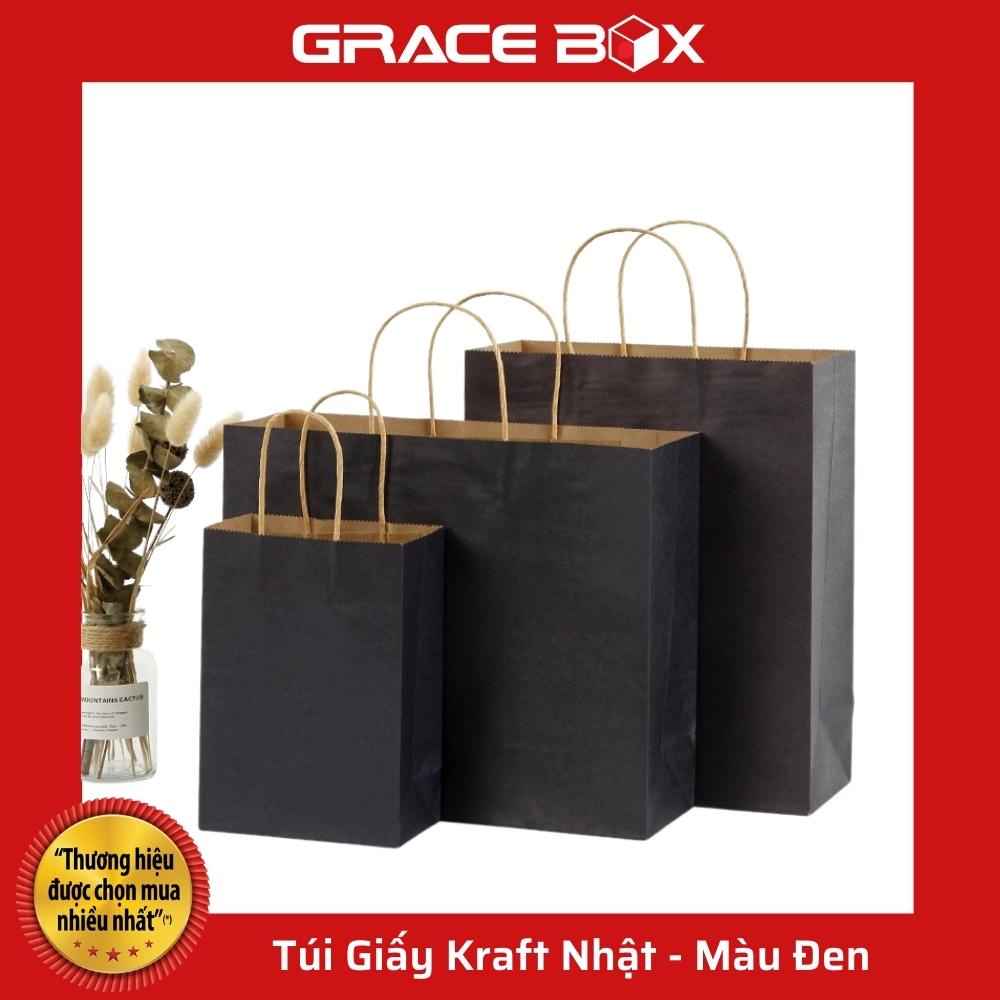 {Giá Sỉ} Túi Giấy Kraft Nhật Bản Cao Cấp - Size 21 x 11 × 27 cm - Màu Đen - Siêu Thị Bao Bì Grace Box