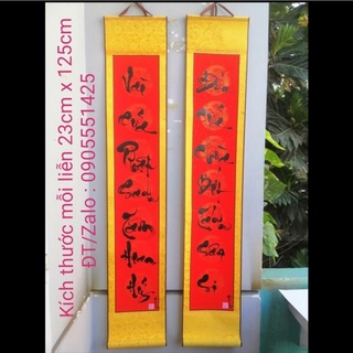 Câu đối thư pháp. Câu đối phật giáo. Đối biểu lụa 20cm x 130cm. câu đối tết.