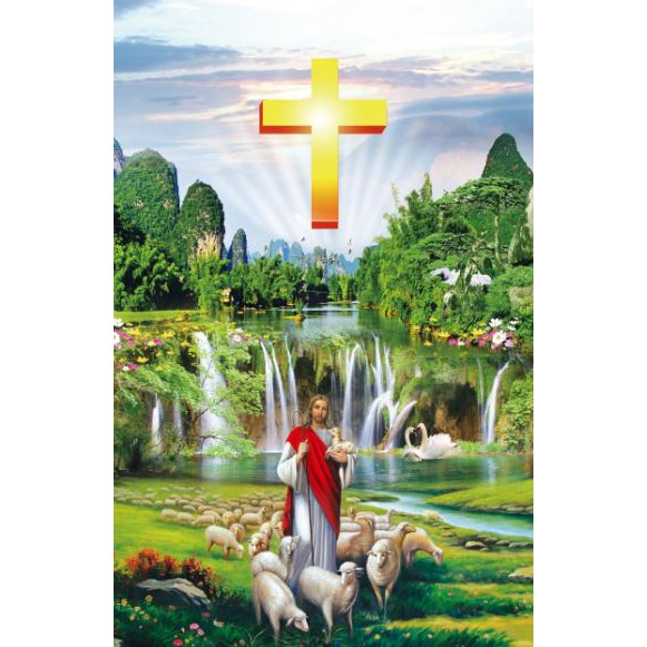 Tranh dán tường 3D  Chúa jesu - phủ kim sa