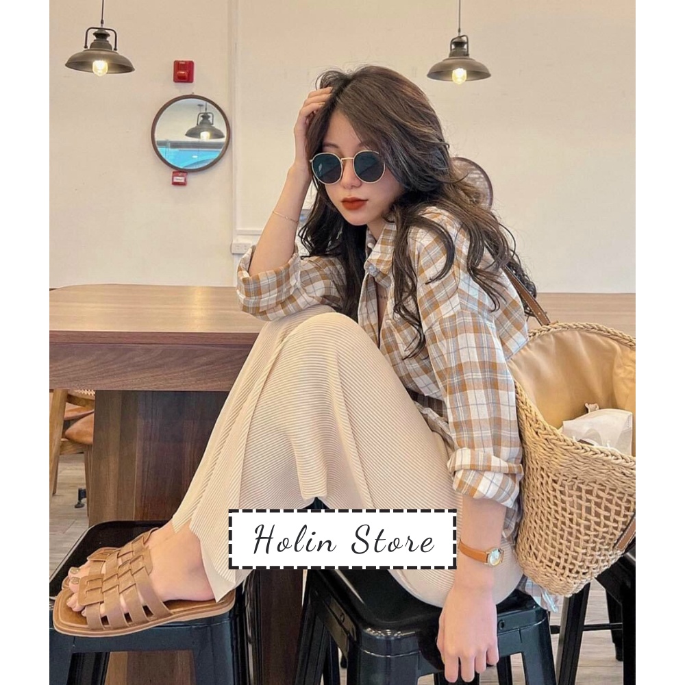 Quần xuông tăm ống rộng, Quần ống sớ dập ly cạp chun, chất mềm mịn mát phối đồ sang chảnh