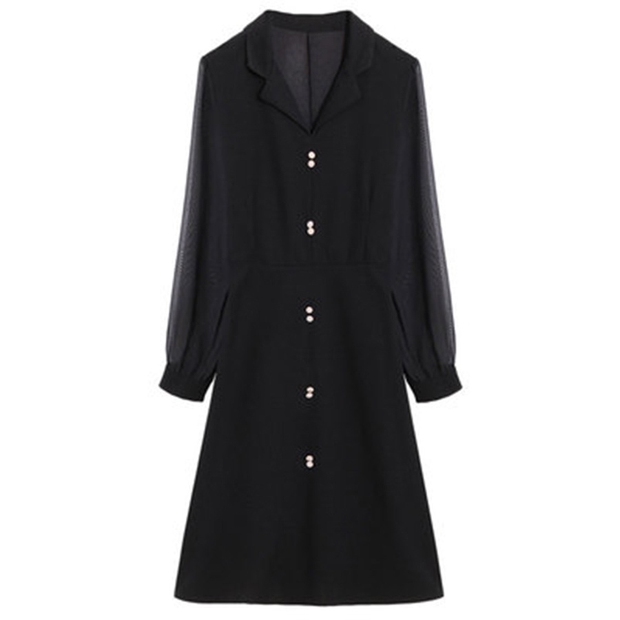 Đầm dài tay cổ vest tay phối cúc ngọc sang trọng Korean style - u.w