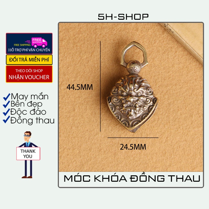 Móc khóa đồng thau hình chuông nhân sư cực đẹp may mắn độc đáo lạ phong cách bền bỉ đẹp.5H