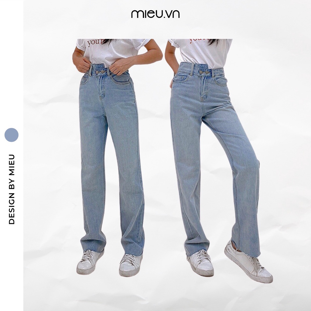 Quần jeans ống suông cài nút xéo MIEU - HA12