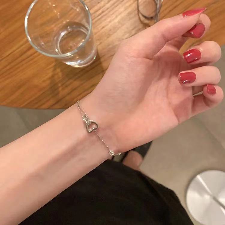 Women's Fashion Double Heart Silver Plated Bracelet Jewelry Gift Fashion Jewelry Accessories XWNYDER