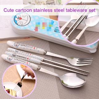 Bộ Muỗng Đũa Nĩa Ăn Kèm Hộp Đựng Hình Doraemon Dễ Thương Xinh Xắn