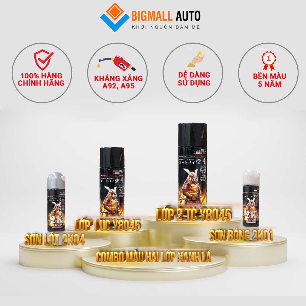 Combo sơn samurai xanh lá UC+TCY8045 loại 2K chuẩn quy trình độ bền 5 năm gồm 2K04 - UCY8045 - TCY8045 -2k01