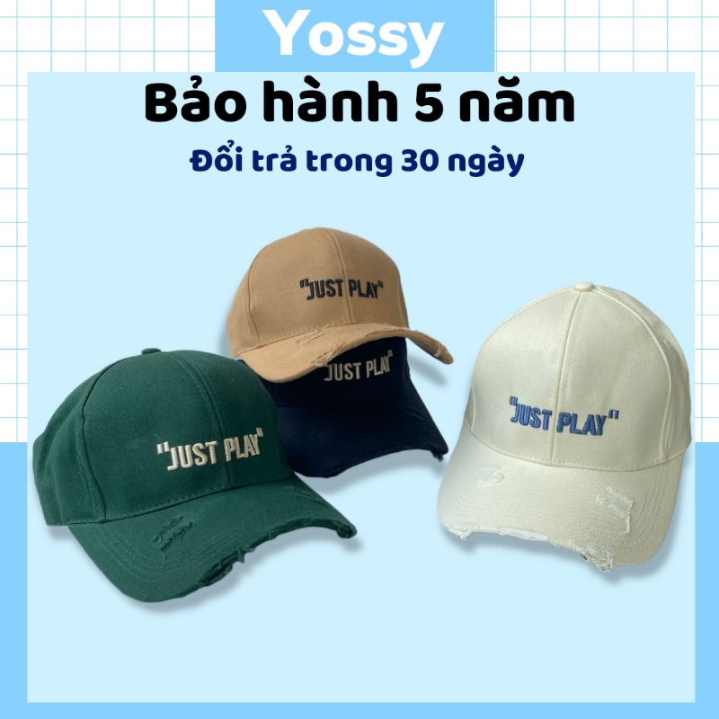 Mũ lưỡi trai nam nữ thêu chữ JUST PLAY chất vải kaki Phong cách Hàn Quốc ❤ Nón kết rách unisex cao cấp