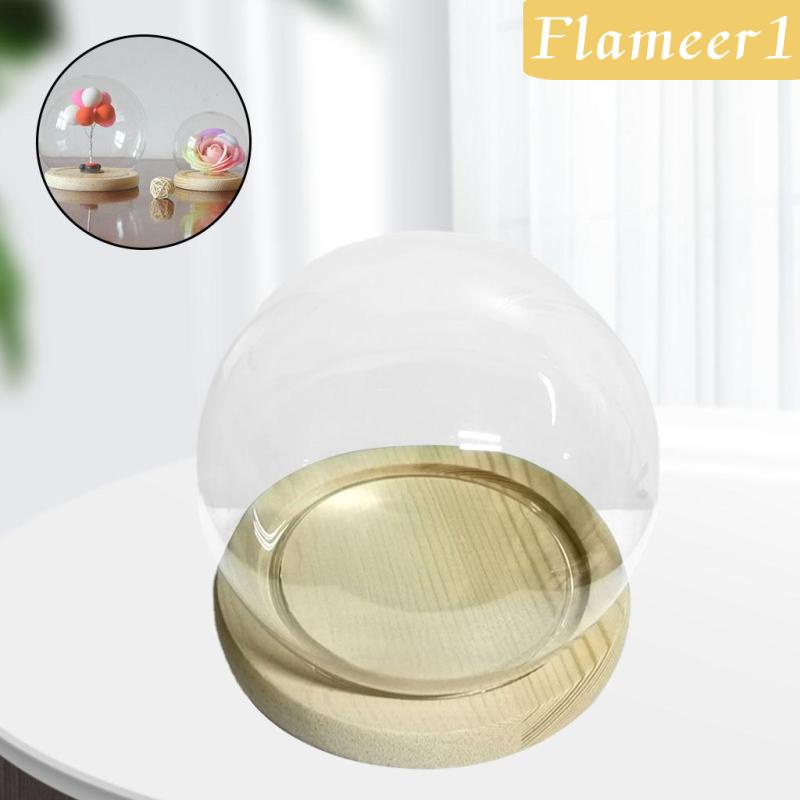 Lọ Thủy Tinh Trưng Bày Chuông Vòm Hoa Đế Gỗ 10cm