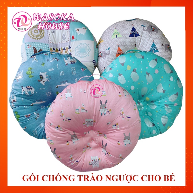 Gối chống trào ngược cho bé sơ sinh cao cấp, vải Cotton Satin Hàn Quốc siêu đẹp, mềm mát, thoáng khí, họa tiết đáng yêu