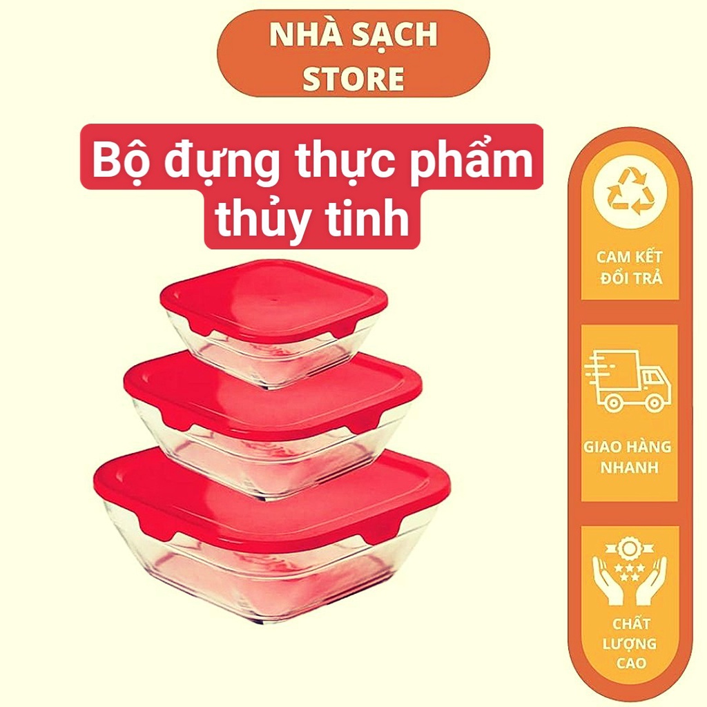Thố thủy tinh bộ 3 cái thổ thủy tinh đựng thực phẩm quà tặng từ sữa Anlene- Nhà sạch -Store