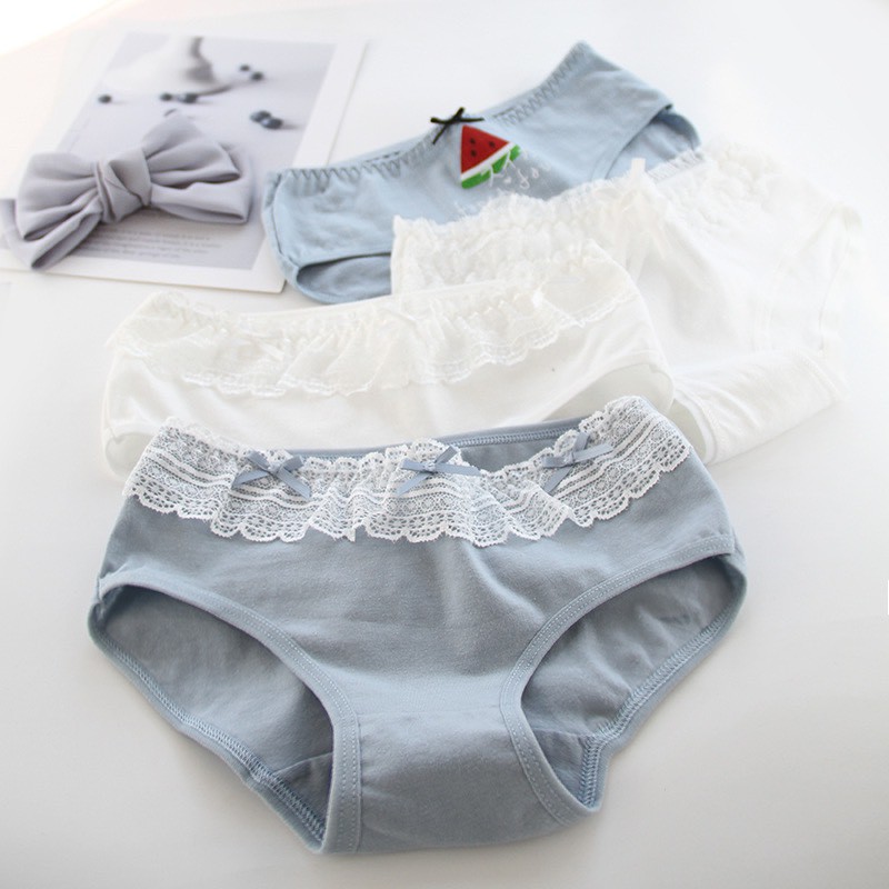Quần Lót Nữ Cotton combo 4 chiếc dễ thương đáng yêu tông xanh trắng nữ tính gợi cảm