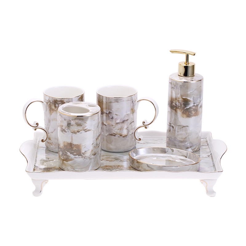 Bộ đồ dùng nhà tắm 6 món gốm sứ vân đá