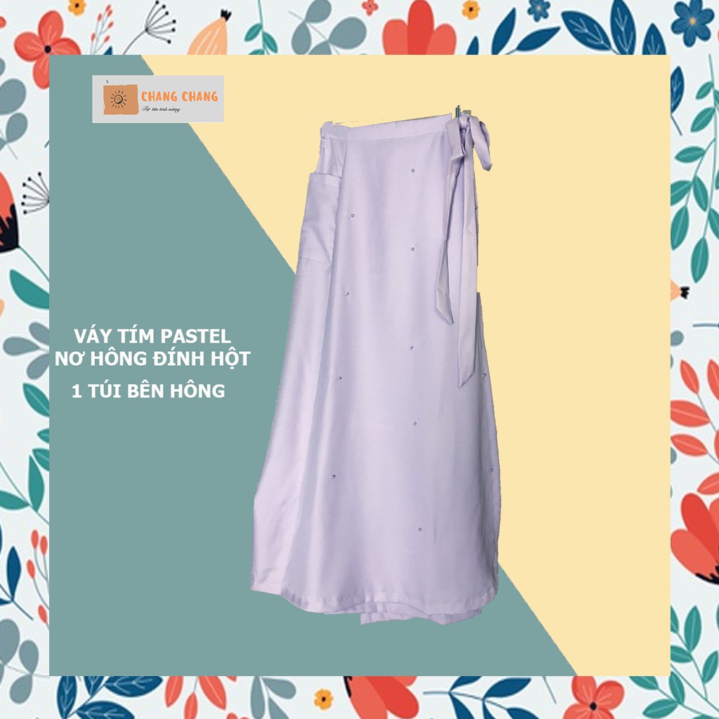 Váy Chống Nắng Dễ Thương Thời Trang Lưng Thun Cúc Sau | Tím Cột Nơ Đính Hột | Chang Chang