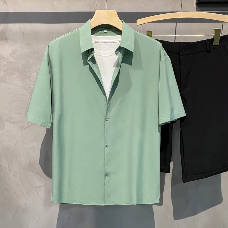 Short Sleeve Anti Wrinkle Shirt Solid Color Summer Korean Style High End For Men