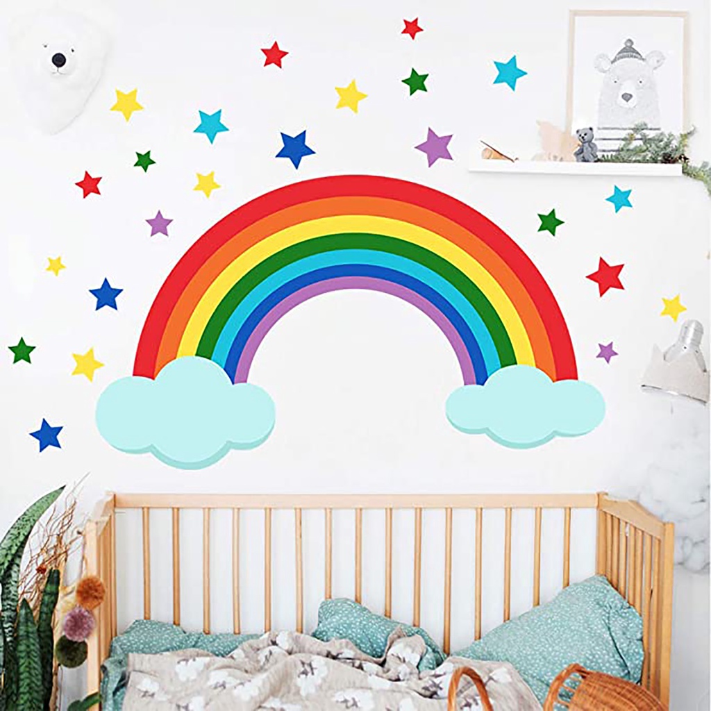 Sticker dán tường hình ngôi sao và cầu vồng