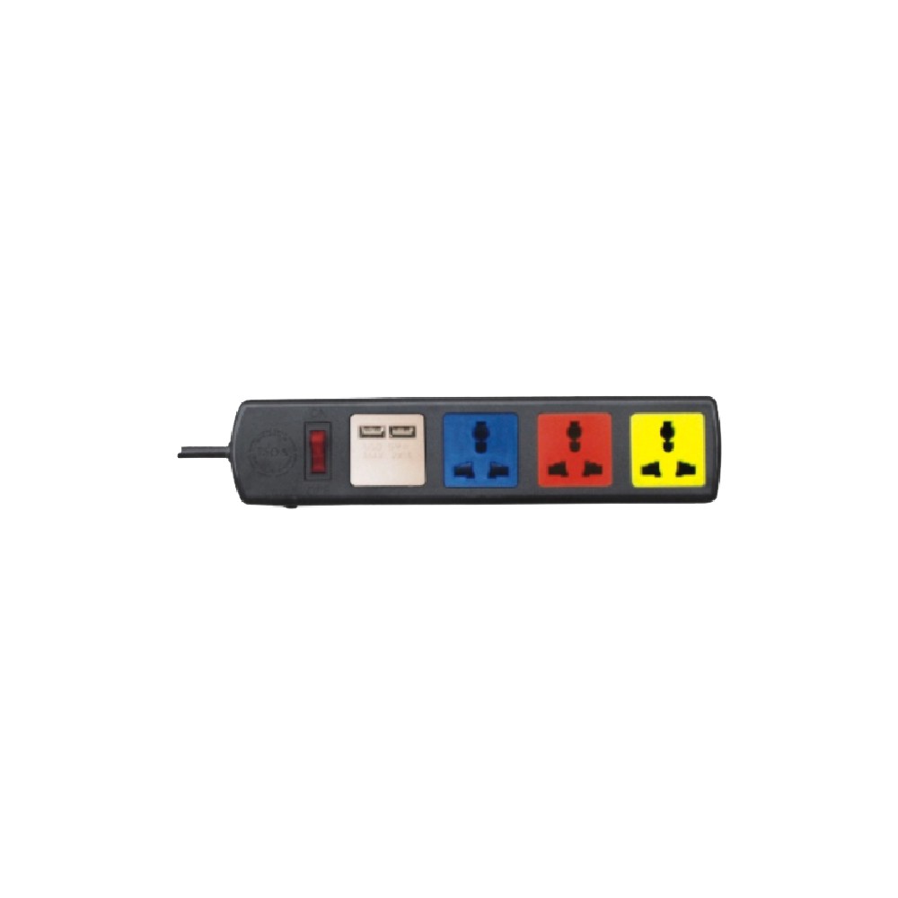 Ổ LIOA có cổng sạc USB 5V - 1A 4D32NUSB 4 ổ + 1 công tắc đa năng ( 3m dây ) - Bảo vệ quá tải bằng CB