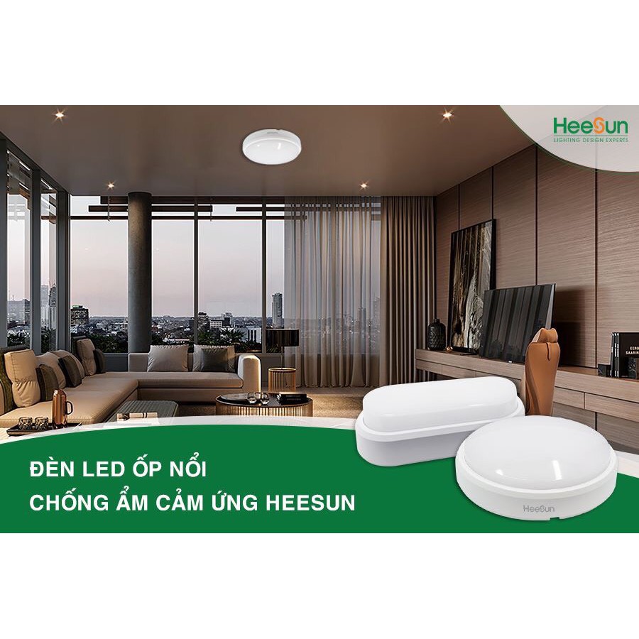 Đèn led ốp nổi chống ẩm cảm ứng oval HeeSun 18w