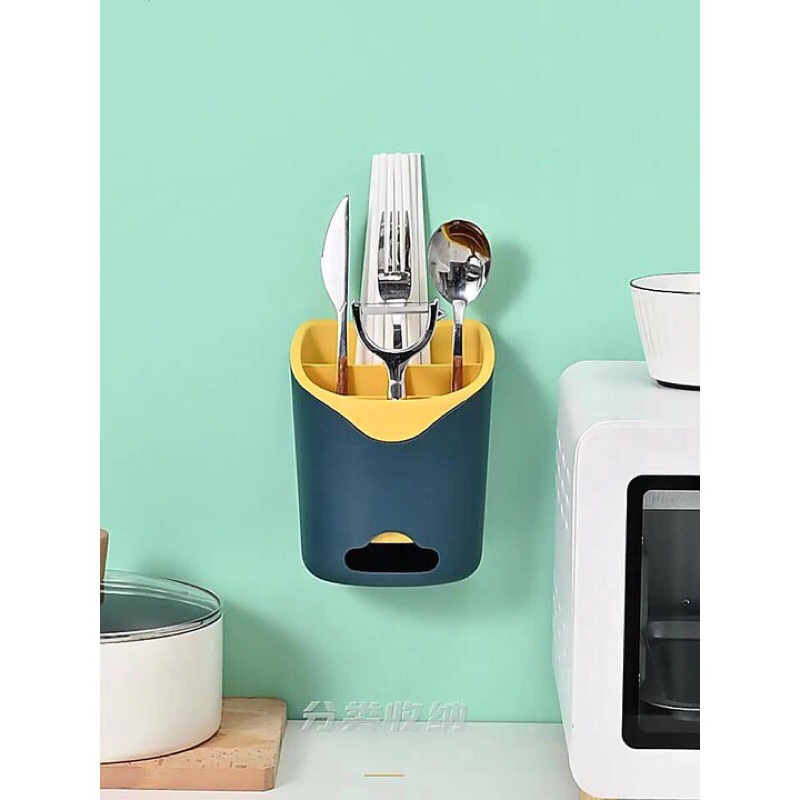 Ống đựng đũa, muỗng 2 ngăn tiện lợi, Hộp đựng đũa muỗng 2 ngăn có lỗ thoát nước