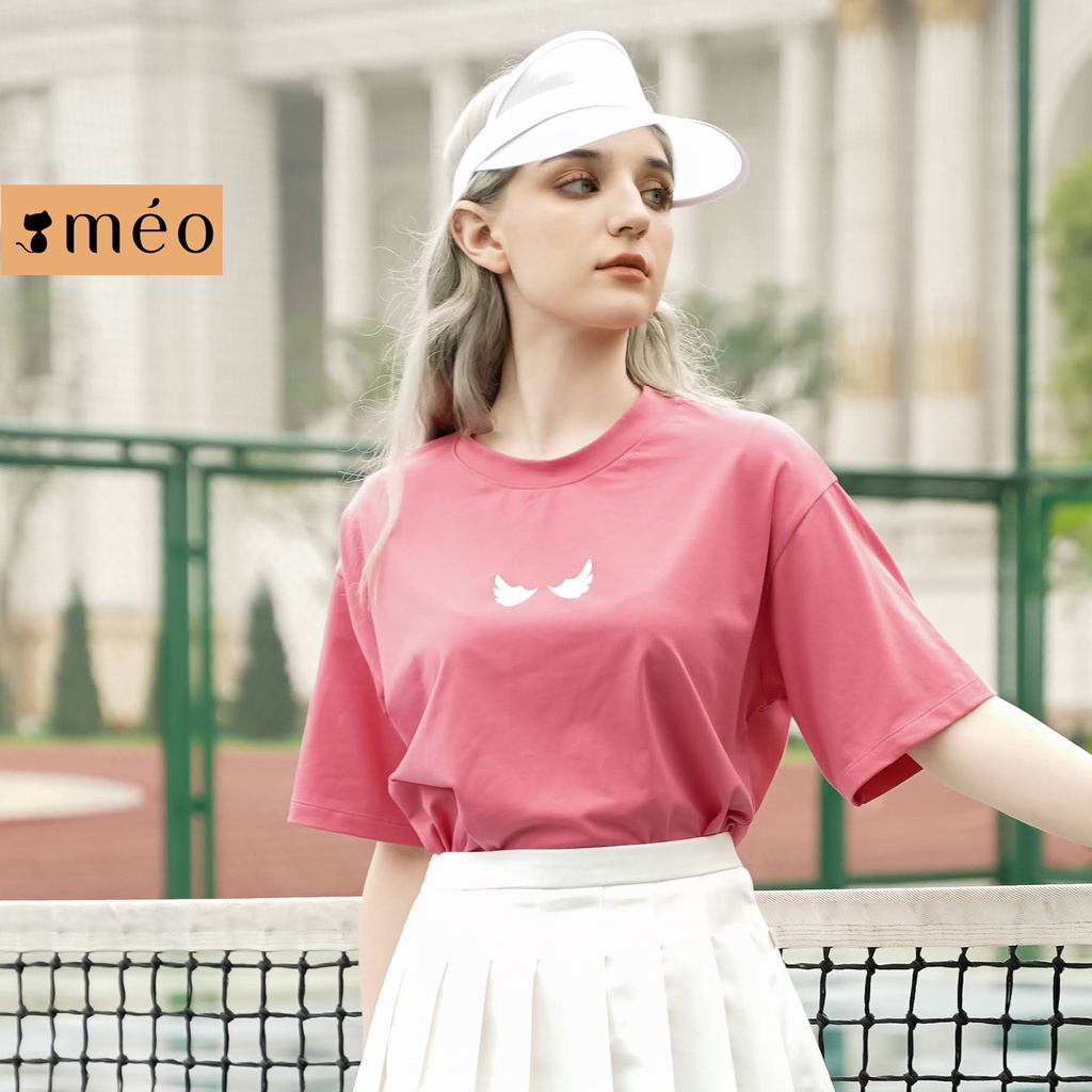 Áo thun tay lỡ Méo shop phông nữ cổ tròn cotton in hình Angel club freesize form rộng
