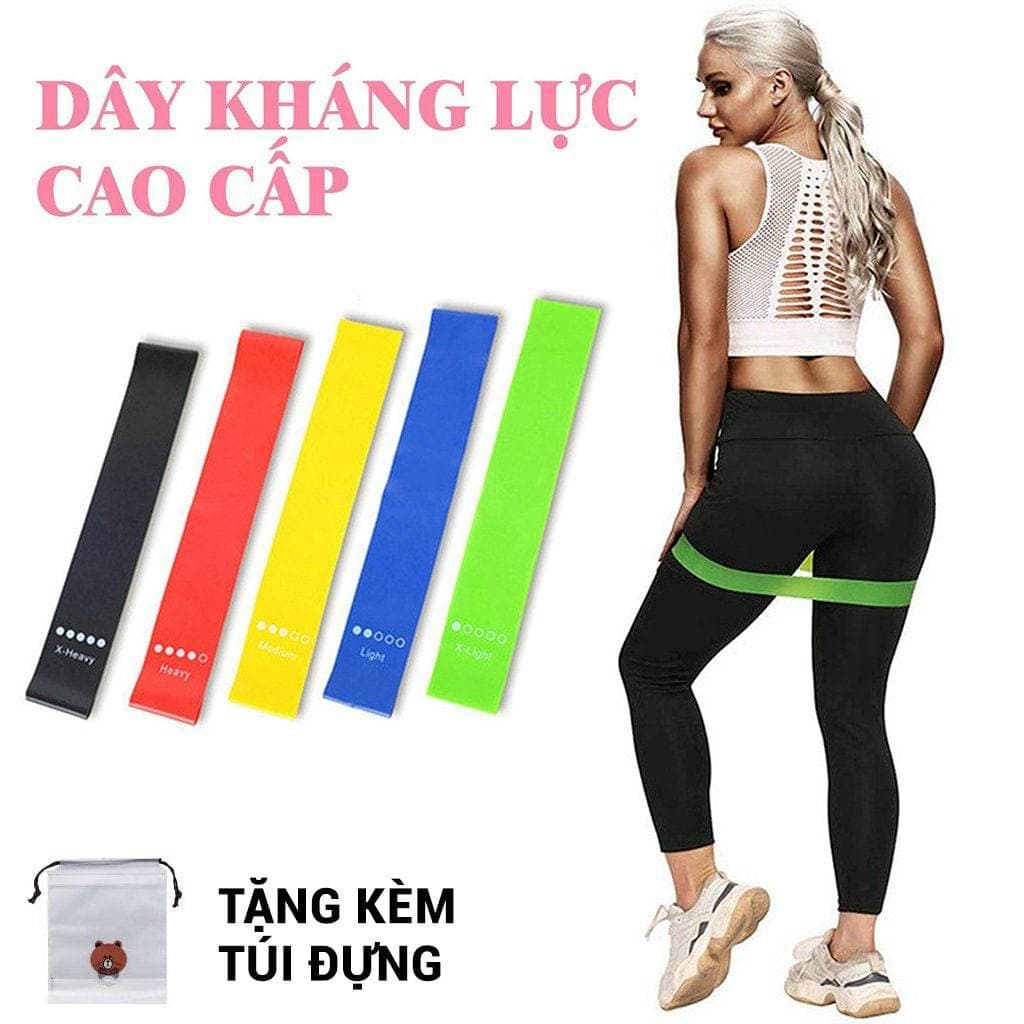 Bộ 5 Dây Kháng Lực Đàn Hồi Popular - 5 Dây, 5 Màu, 5 Kích Cỡ - Tập Cơ Mông Đùi Chân